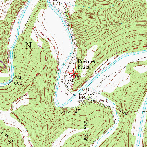 Topographic Map of Porters Falls Post Office, WV
