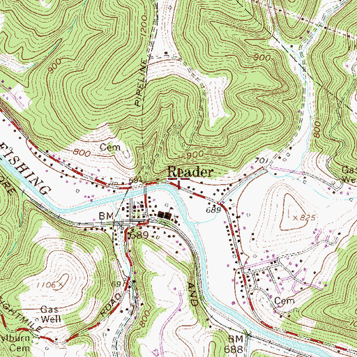 Topographic Map of Reader Post Office, WV