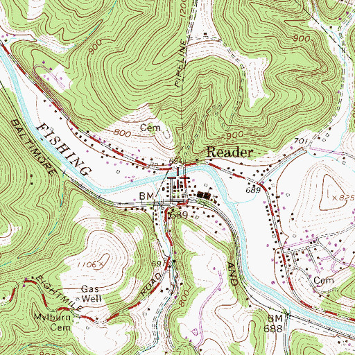 Topographic Map of Reader United Brethren Church, WV