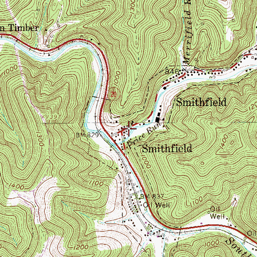 Topographic Map of Smithfield Post Office, WV