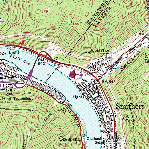 Topographic Map of Valley High School, WV