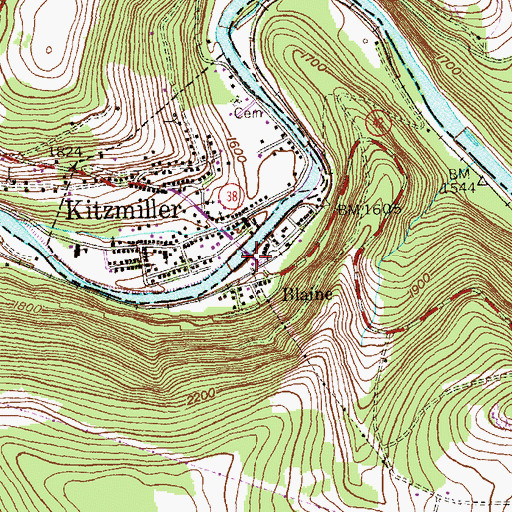 Topographic Map of Blaine Post Office (historical), WV