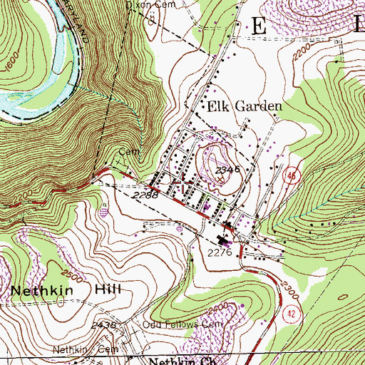 Topographic Map of Elk Garden Post Office, WV