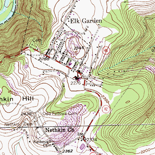 Topographic Map of Elk Garden Primary School, WV