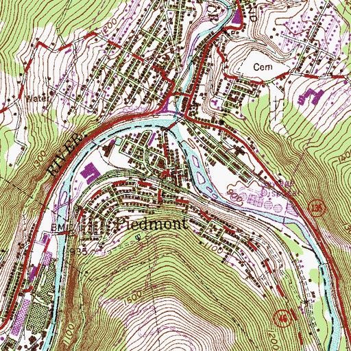 Topographic Map of Piedmont Post Office, WV
