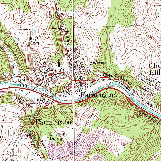 Topographic Map of Farmington Post Office, WV