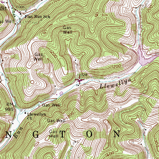 Topographic Map of Llewellyn Run School (historical), WV