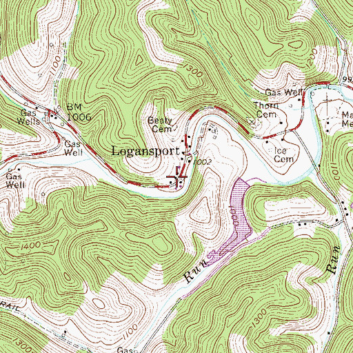 Topographic Map of Logansport United Methodist Church, WV