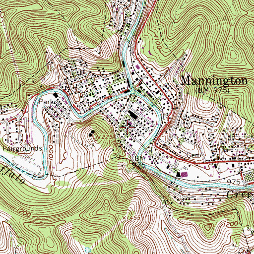 Topographic Map of Mannington Christian Church, WV