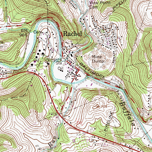 Topographic Map of Rachel Post Office, WV