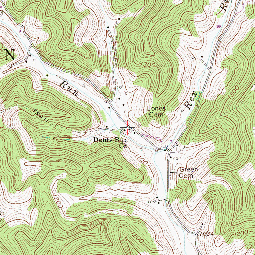 Topographic Map of Upper Dents Run School (historical), WV