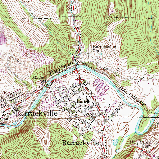 Topographic Map of Barrackville Post Office, WV