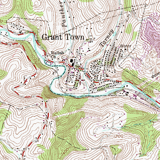 Topographic Map of Grant Town Post Office, WV