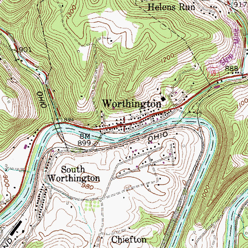 Topographic Map of Worthington Post Office, WV