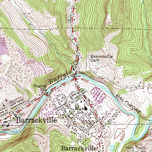 Topographic Map of Barrackville Covered Bridge, WV