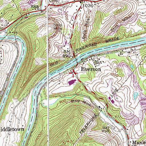 Topographic Map of Everson Baptist Church, WV