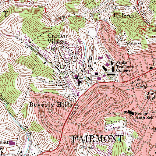 Topographic Map of Fairmont Regional Medical Center, WV