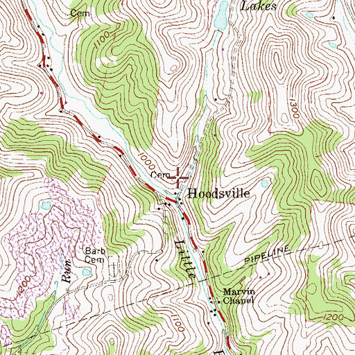 Topographic Map of Hoodsville Cemetery, WV