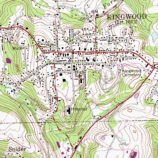 Topographic Map of Kingmont Elementary School (historical), WV