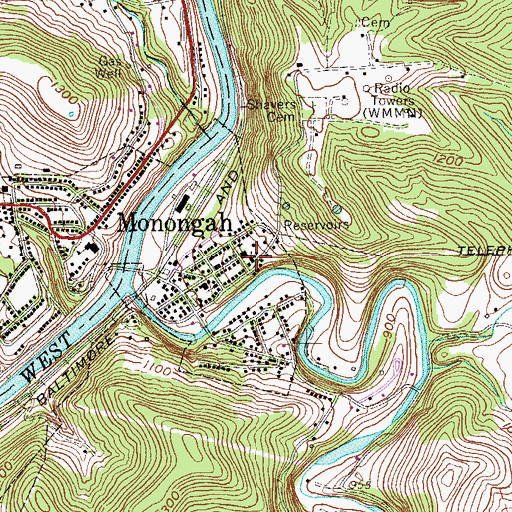 Topographic Map of Monongah Baptist Church, WV