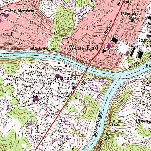 Topographic Map of Fairmont Fire Department Station 3 Watson, WV
