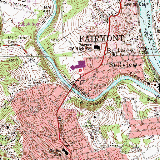 Topographic Map of Fairmont Fire Department Station 4 Bellview, WV