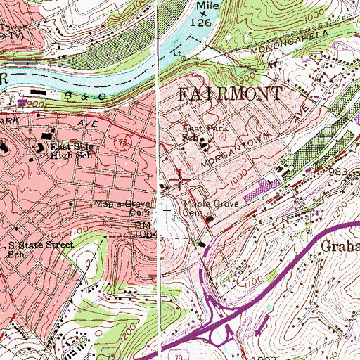 Topographic Map of Fairmont Fire Department Station 2 East Side, WV