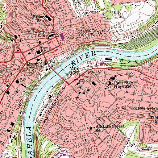 Topographic Map of East Side Post Office, WV