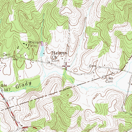 Topographic Map of Hebron, WV