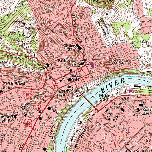 Topographic Map of J Harper Meredith Building, WV