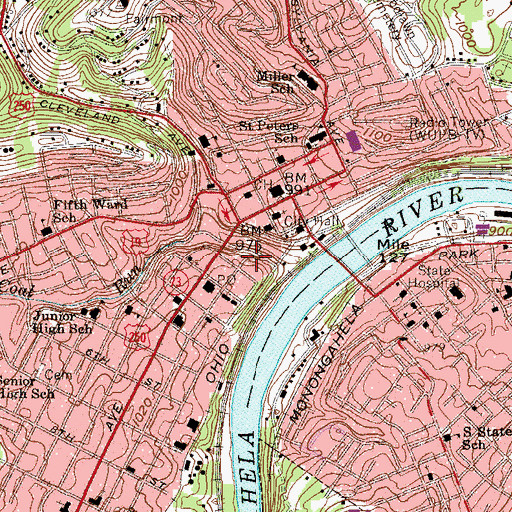 Topographic Map of Marion County Courthouse, WV