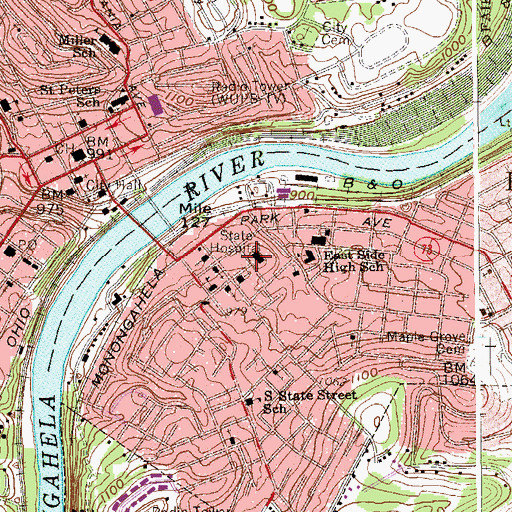 Topographic Map of John Manchin Senior Health Care Center, WV