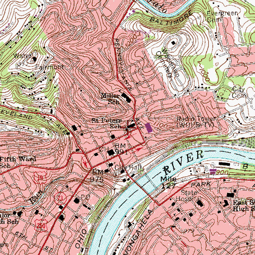 Topographic Map of Saint Peters Roman Catholic Church, WV