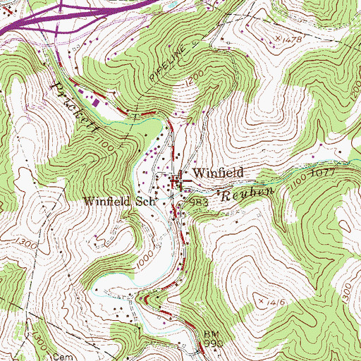 Topographic Map of Winfield United Methodist Church, WV