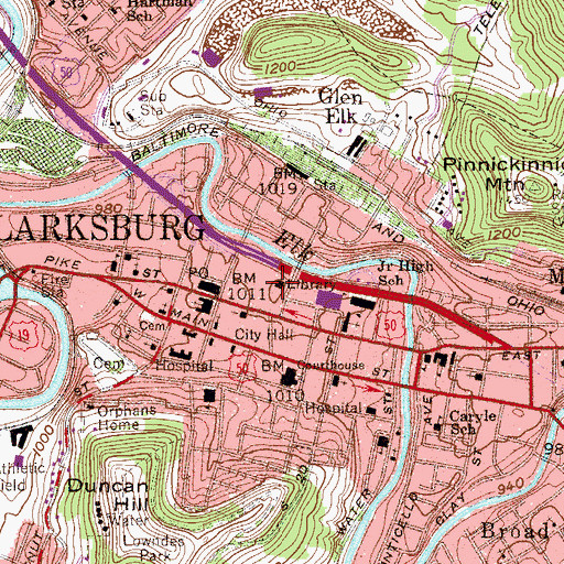 Topographic Map of Clarksburg-Harrison Public Library, WV