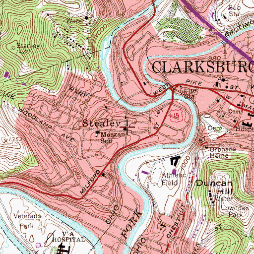 Topographic Map of Duff Street United Methodist Church, WV