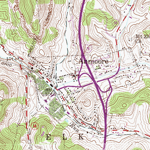 Topographic Map of Anmoore Public School (historical), WV