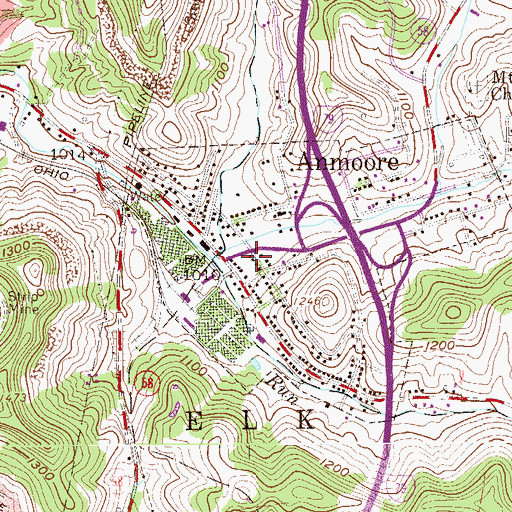 Topographic Map of Anmoore Town Hall, WV