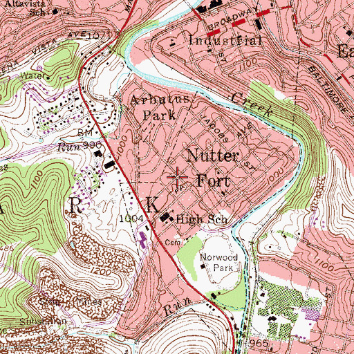 Topographic Map of First Baptist Church of Nutter Fort, WV