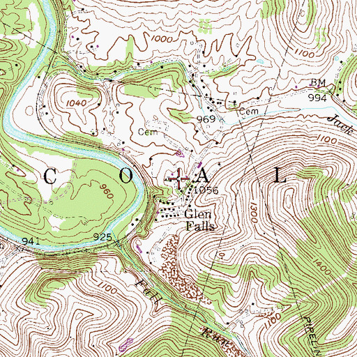 Topographic Map of Glen Falls Baptist Church, WV