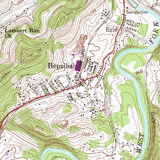 Topographic Map of Hepzibah Post Office, WV