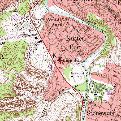 Topographic Map of Nutter Fort Methodist Church, WV