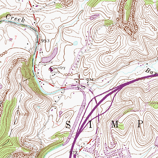 Topographic Map of Meadowbrook Mall Shopping Center, WV