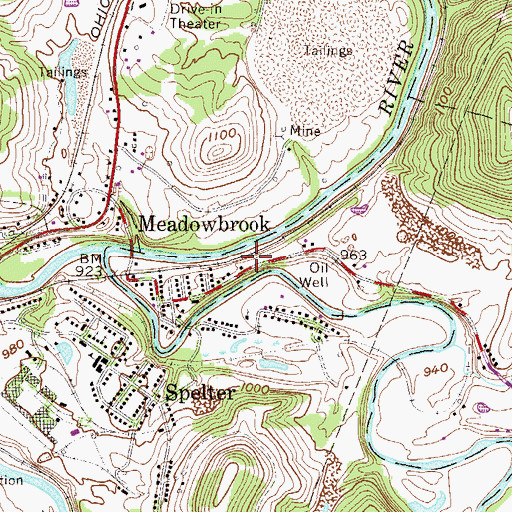 Topographic Map of Meadowbrook Post Office, WV
