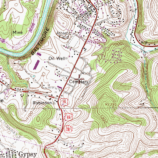 Topographic Map of Barnes Cemetery, WV