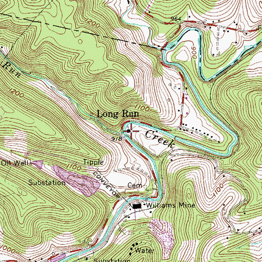 Topographic Map of Long Run Evangelical United Brethren Church, WV