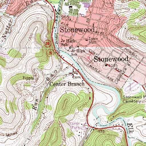 Topographic Map of Center Branch Baptist Church, WV