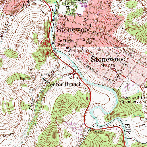 Topographic Map of Center Branch Cemetery, WV