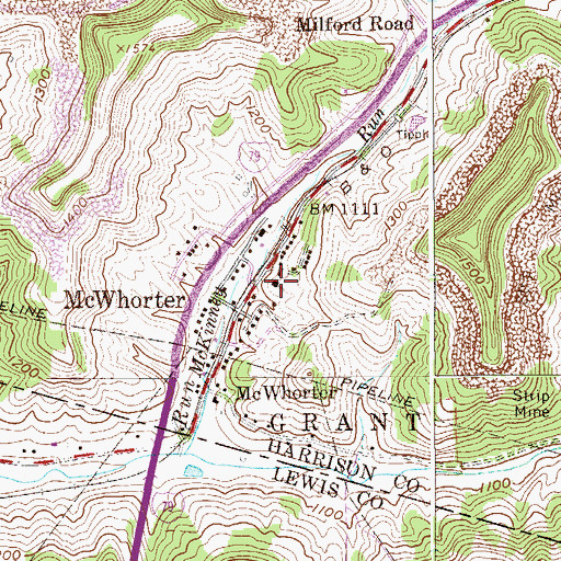 Topographic Map of McWhorter United Methodist Church, WV