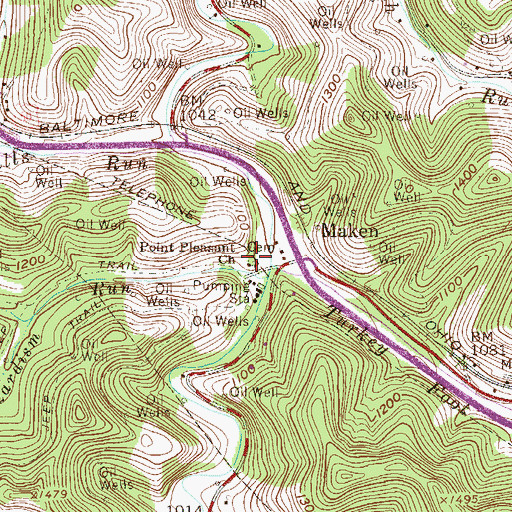 Topographic Map of Point Pleasant Cemetery, WV